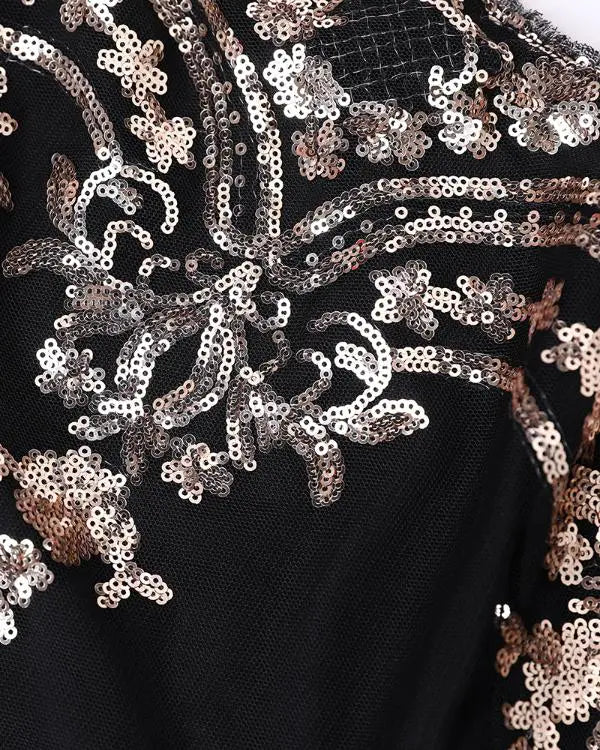 Floral Pattern Contrast Sequin One Shoulder Bodycon Dress