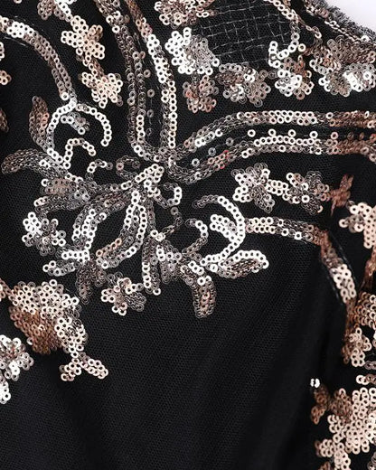 Floral Pattern Contrast Sequin One Shoulder Bodycon Dress