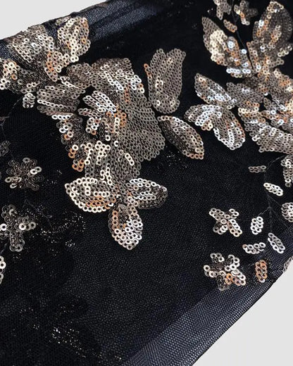 Floral Pattern Contrast Sequin One Shoulder Bodycon Dress