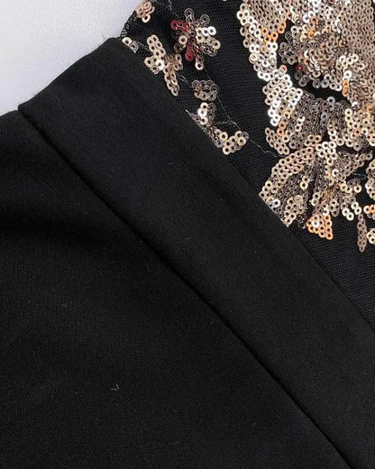 Floral Pattern Contrast Sequin One Shoulder Bodycon Dress