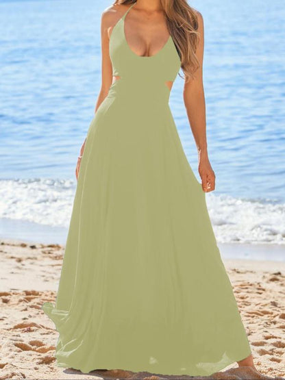 Cut Out Backless Boho Halter Dresses