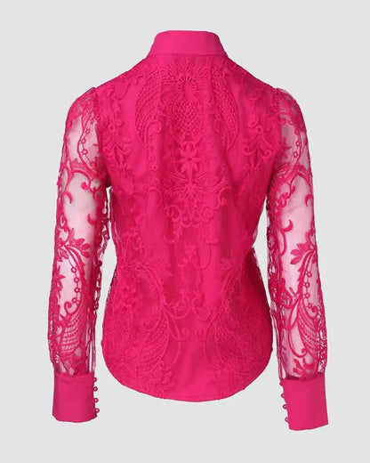 Pearls Decor Buttoned Lace Top